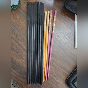 Set of Black, Orange, and Pink Chopsticks 12 Chopsticks/6 Sets